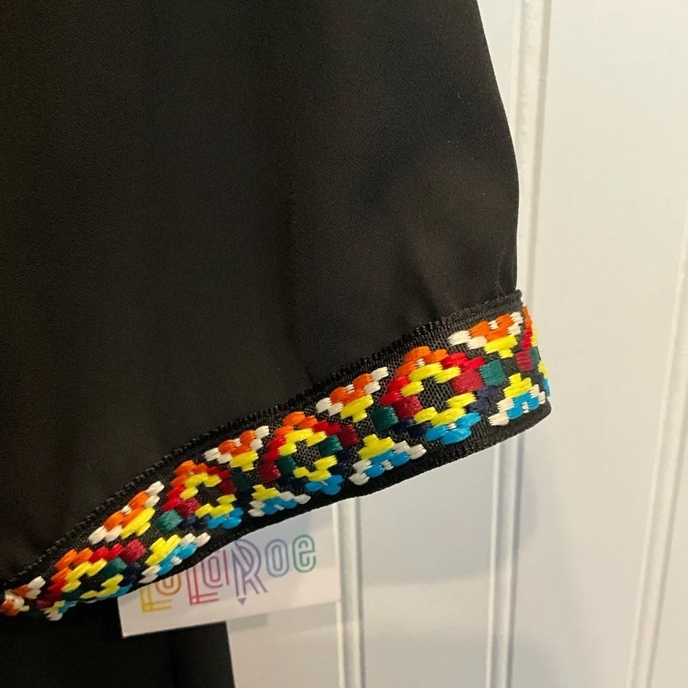 ❄️ LuLaRoe | Shirley Black Kimono Cardigan with Embroidered Trim Medium